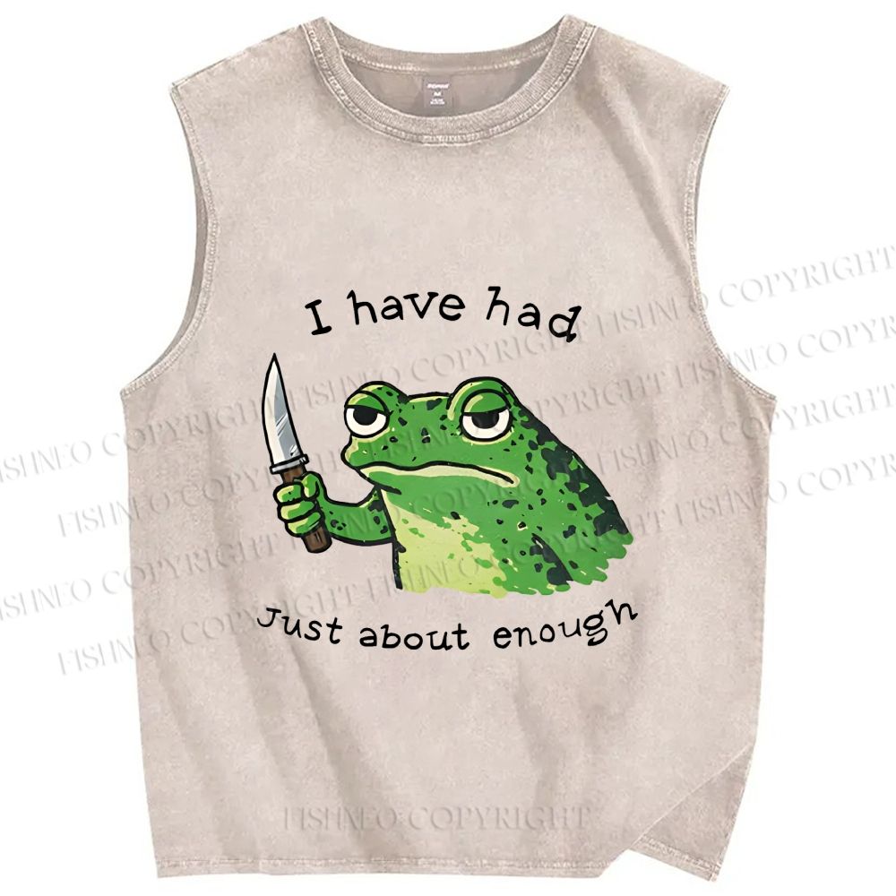 Unisex Impatient Frog Printed Washed Tank Top