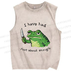 Unisex Impatient Frog Printed Washed Tank Top