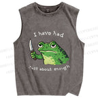 Unisex Impatient Frog Printed Washed Tank Top