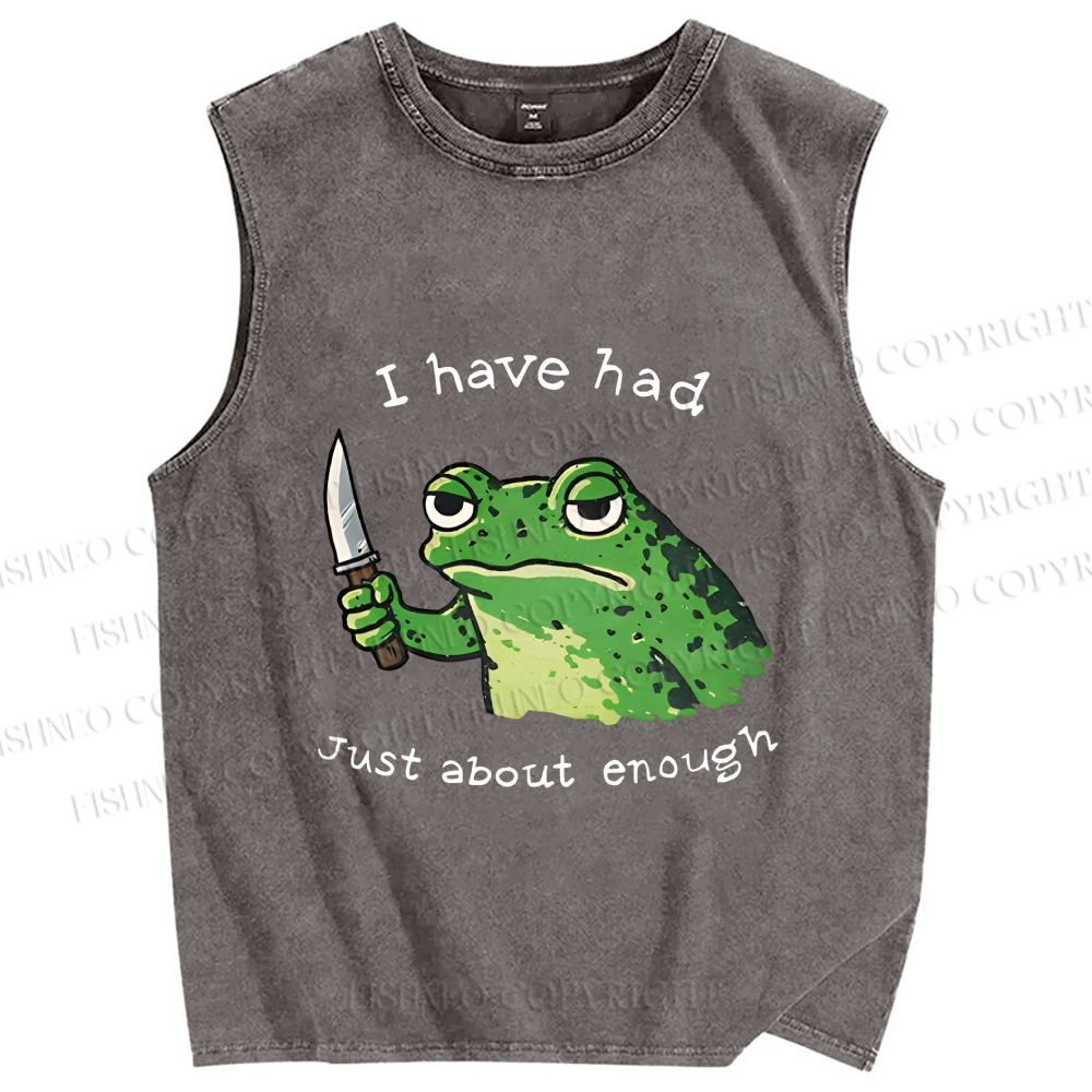 Unisex Impatient Frog Printed Washed Tank Top