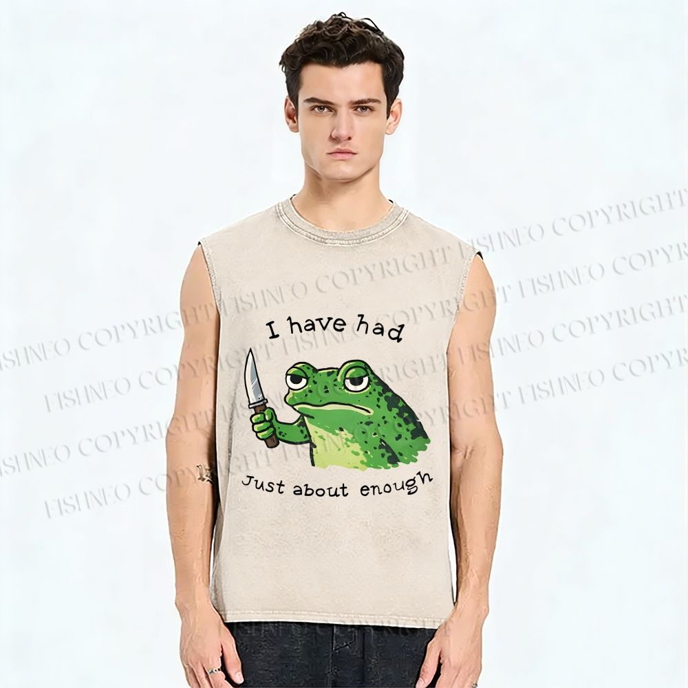 Unisex Impatient Frog Printed Washed Tank Top