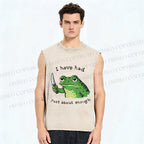 Unisex Impatient Frog Printed Washed Tank Top