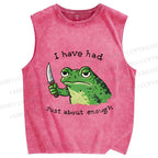 Unisex Impatient Frog Printed Washed Tank Top