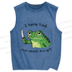 Unisex Impatient Frog Printed Washed Tank Top