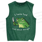 Unisex Impatient Frog Printed Washed Tank Top