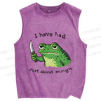 Unisex Impatient Frog Printed Washed Tank Top