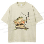 Unisex Japanese Bow And Arrow Frog Printed Washed Tee