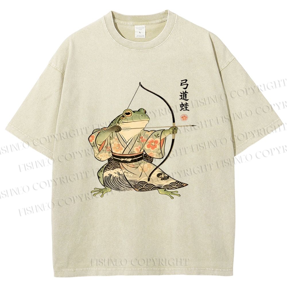 Unisex Japanese Bow And Arrow Frog Printed Washed Tee