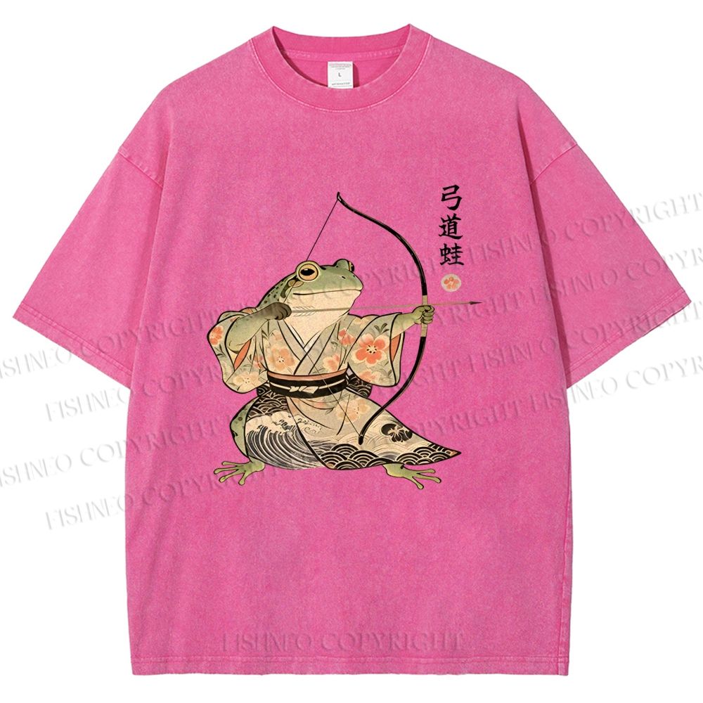Unisex Japanese Bow And Arrow Frog Printed Washed Tee