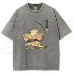 Unisex Japanese Bow And Arrow Frog Printed Washed Tee