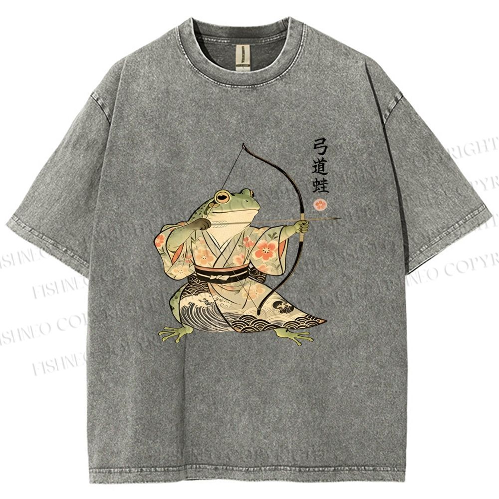 Unisex Japanese Bow And Arrow Frog Printed Washed Tee