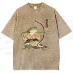 Unisex Japanese Bow And Arrow Frog Printed Washed Tee