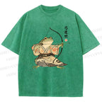 Unisex Japanese Bow And Arrow Frog Printed Washed Tee