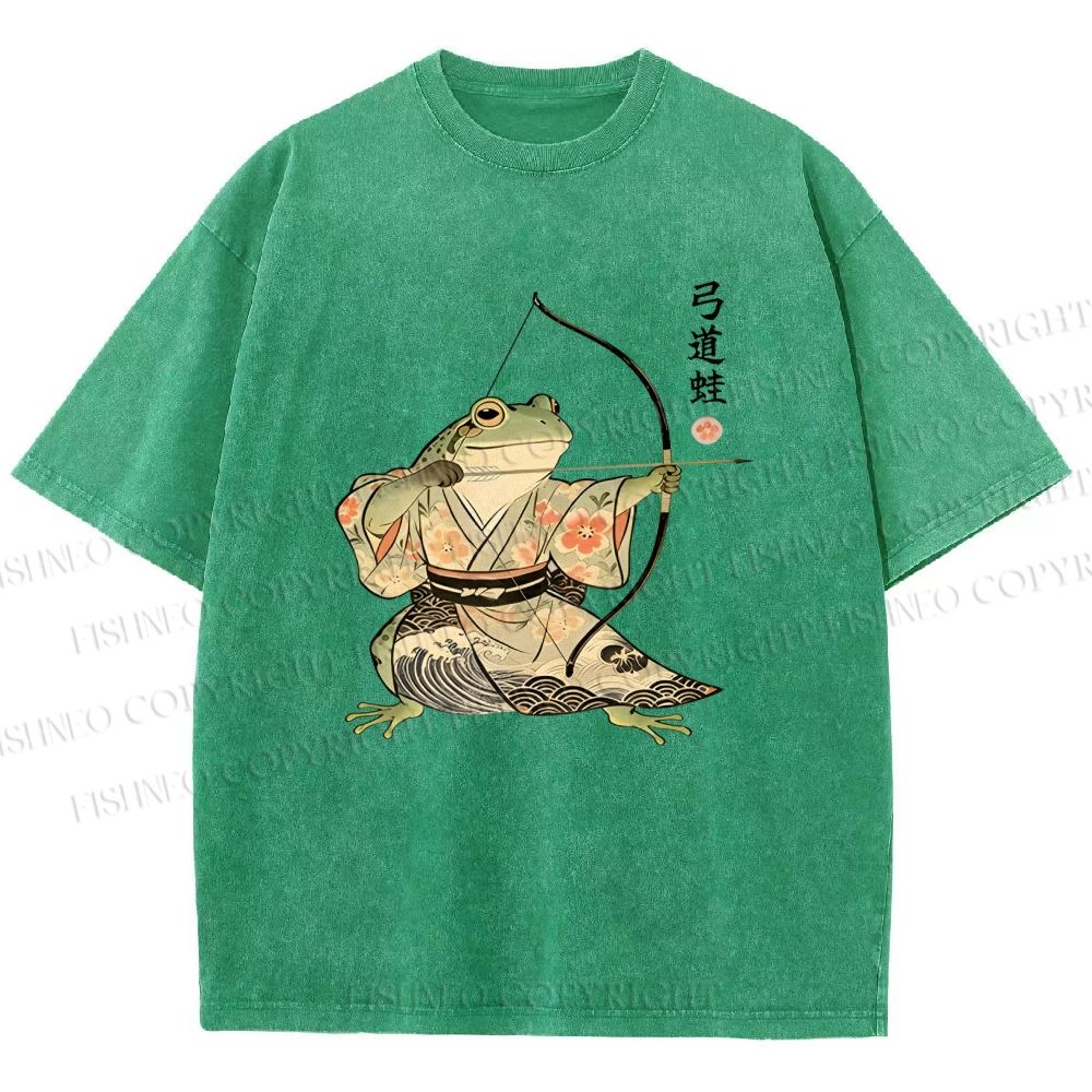 Unisex Japanese Bow And Arrow Frog Printed Washed Tee