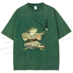 Unisex Japanese Bow And Arrow Frog Printed Washed Tee