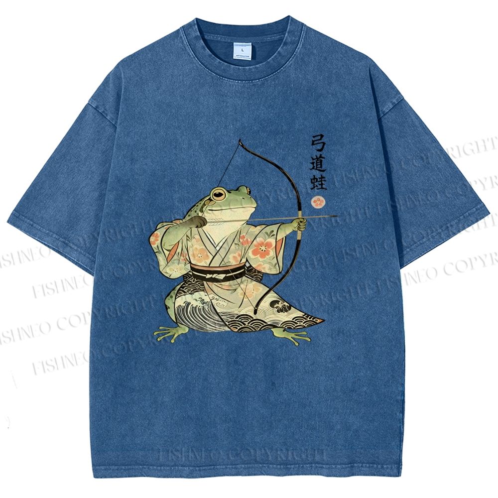 Unisex Japanese Bow And Arrow Frog Printed Washed Tee