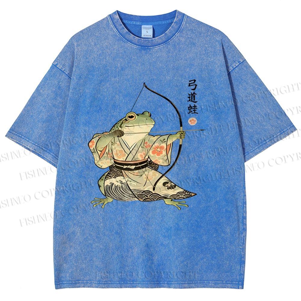 Unisex Japanese Bow And Arrow Frog Printed Washed Tee