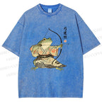 Unisex Japanese Bow And Arrow Frog Printed Washed Tee