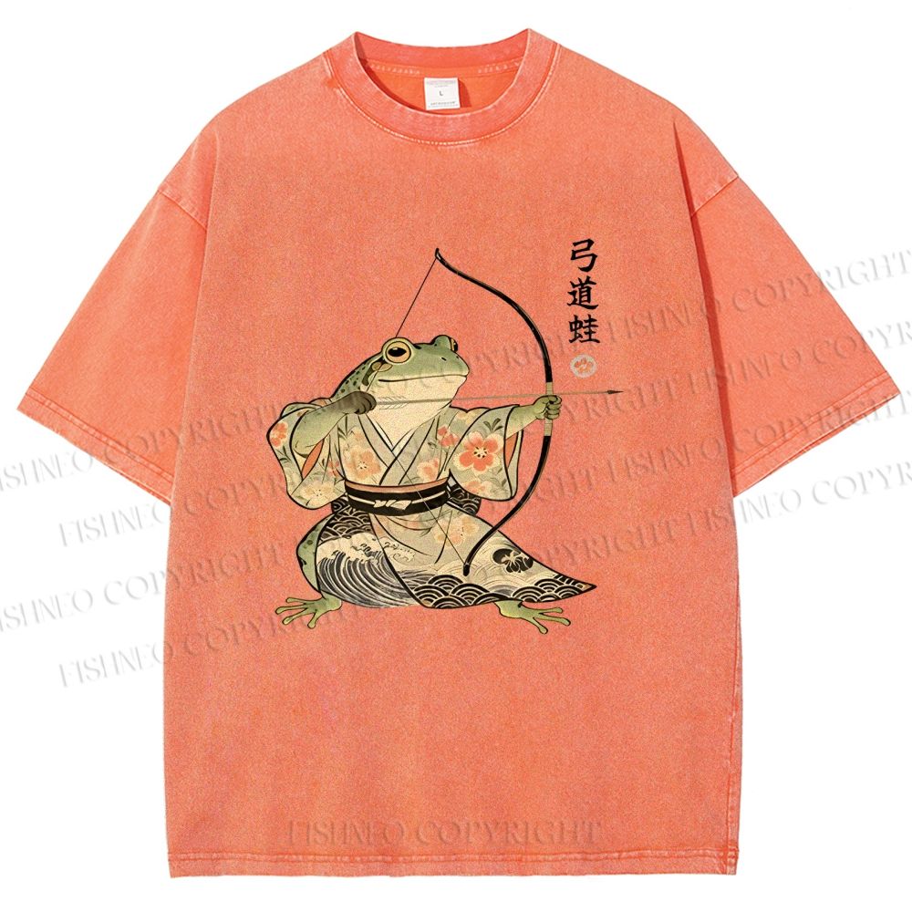 Unisex Japanese Bow And Arrow Frog Printed Washed Tee