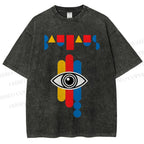 Unisex Bauhaus Geometric Eye Printed Washed Tee
