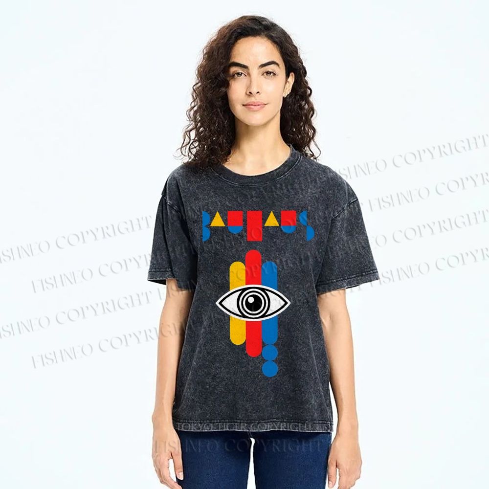 Unisex Bauhaus Geometric Eye Printed Washed Tee