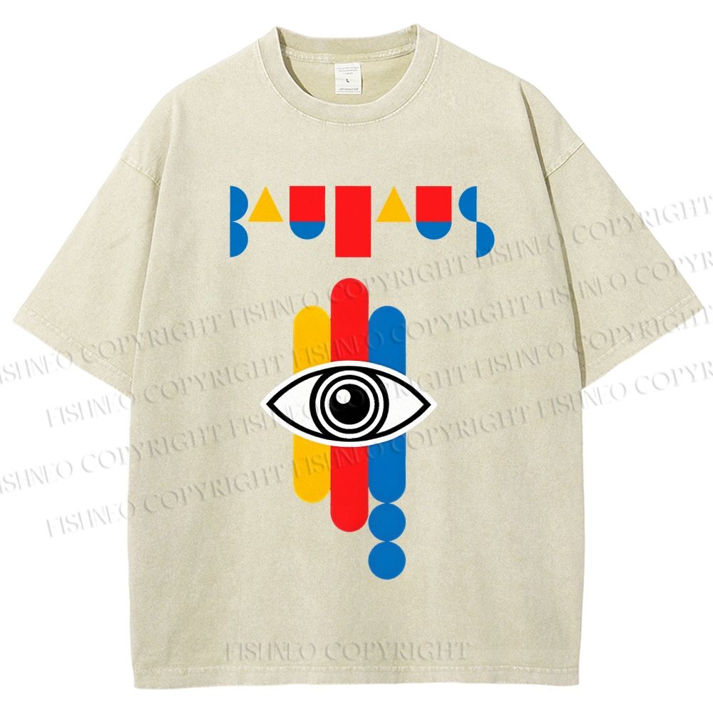 Unisex Bauhaus Geometric Eye Printed Washed Tee