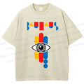 Unisex Bauhaus Geometric Eye Printed Washed Tee