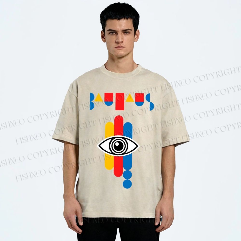 Unisex Bauhaus Geometric Eye Printed Washed Tee