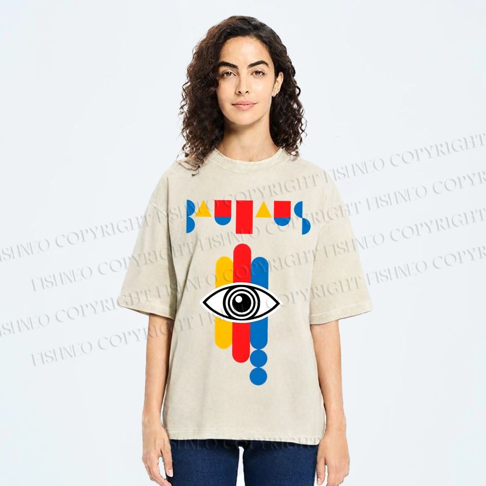 Unisex Bauhaus Geometric Eye Printed Washed Tee