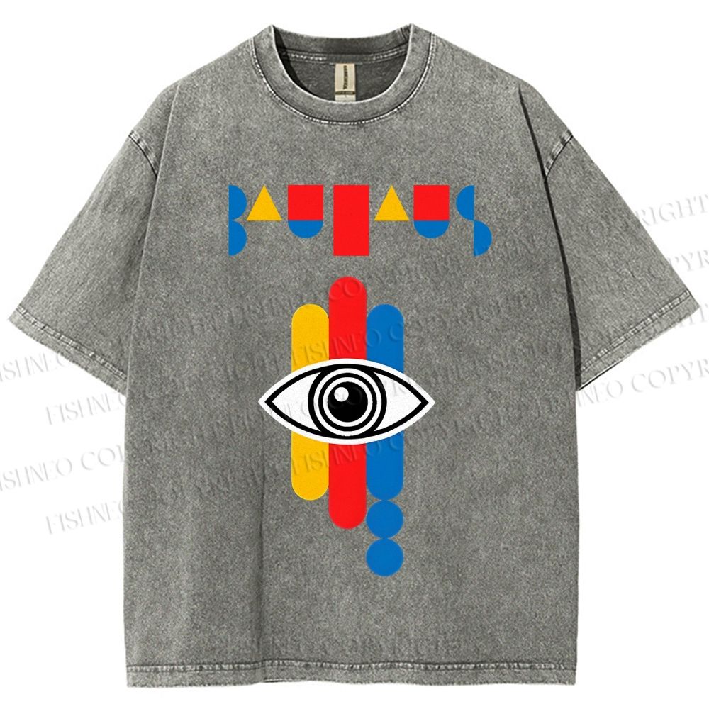 Unisex Bauhaus Geometric Eye Printed Washed Tee