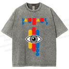Unisex Bauhaus Geometric Eye Printed Washed Tee