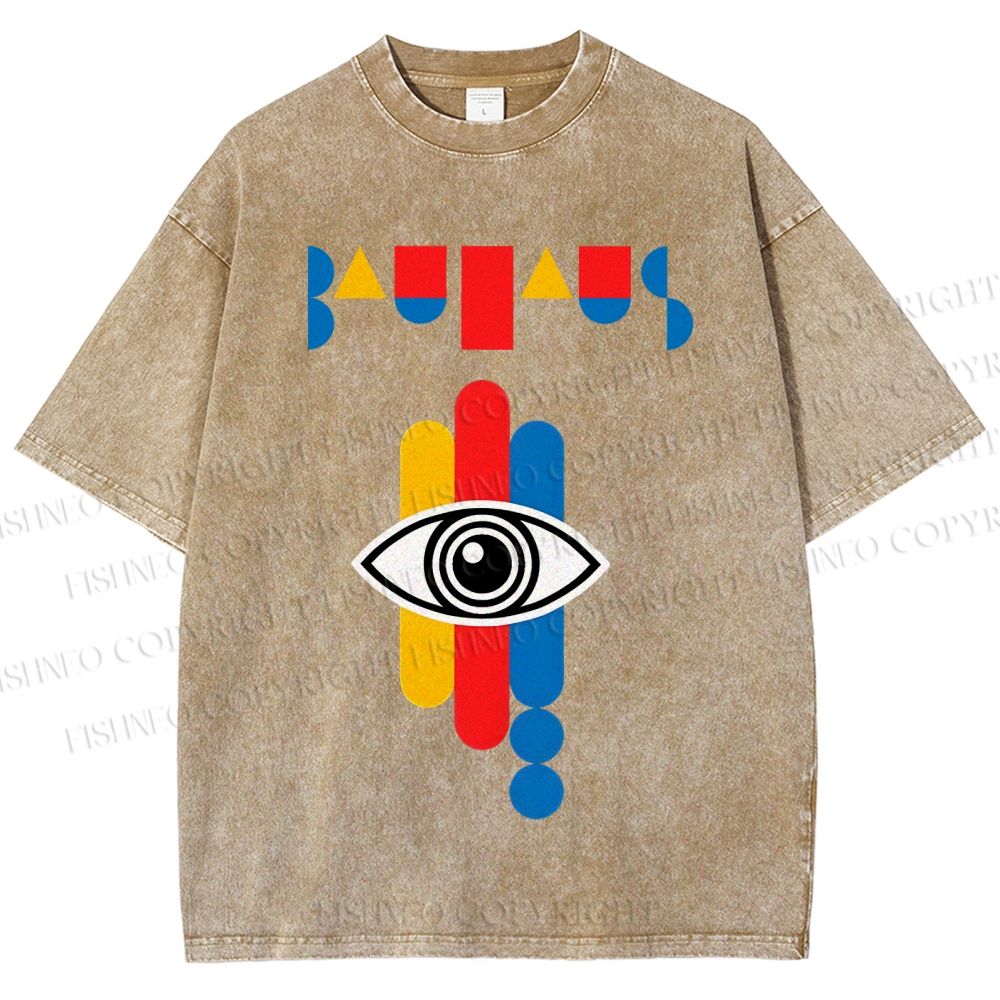 Unisex Bauhaus Geometric Eye Printed Washed Tee