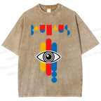 Unisex Bauhaus Geometric Eye Printed Washed Tee