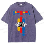 Unisex Bauhaus Geometric Eye Printed Washed Tee