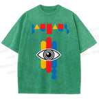 Unisex Bauhaus Geometric Eye Printed Washed Tee