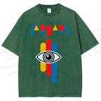 Unisex Bauhaus Geometric Eye Printed Washed Tee