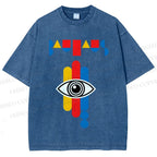 Unisex Bauhaus Geometric Eye Printed Washed Tee