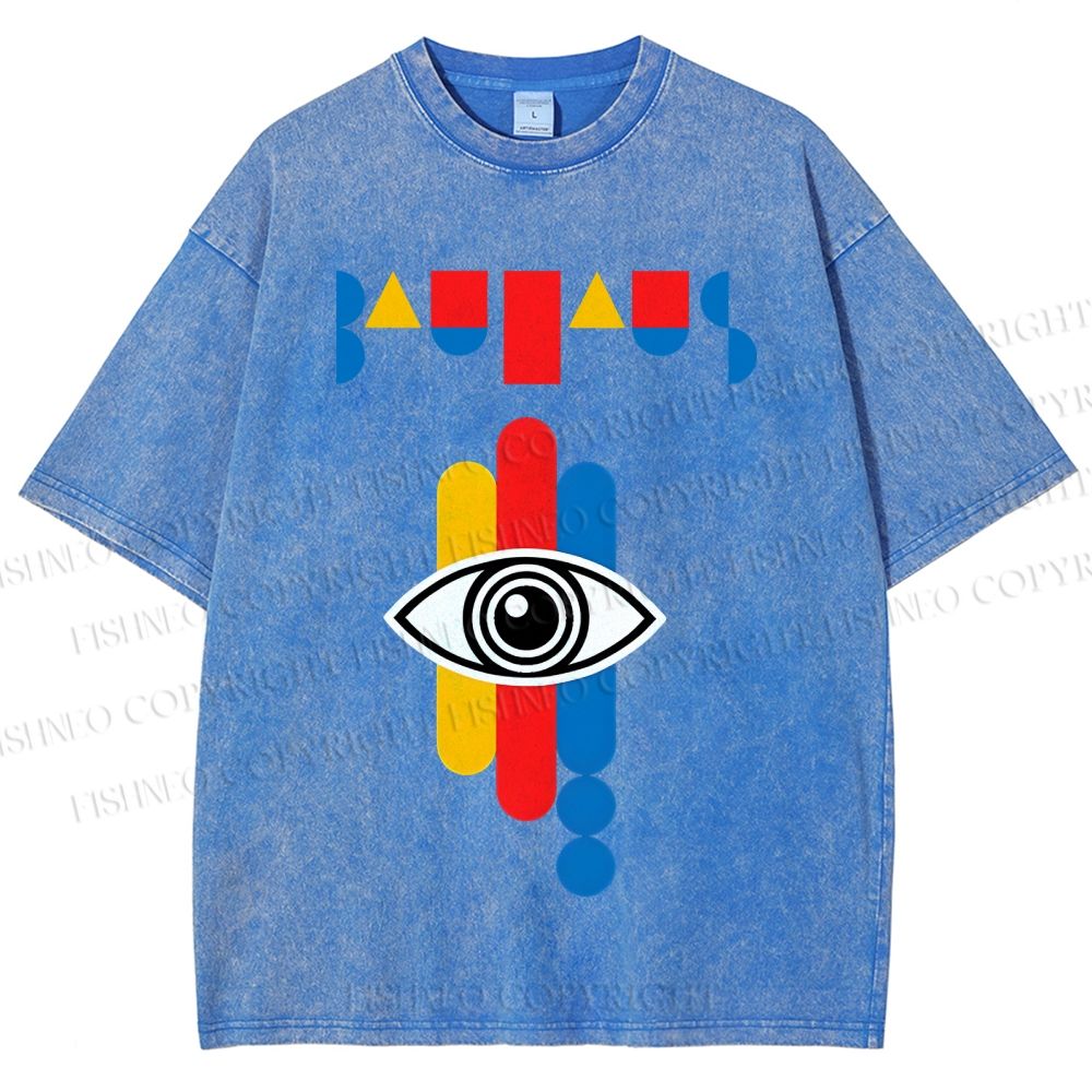 Unisex Bauhaus Geometric Eye Printed Washed Tee