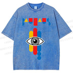 Unisex Bauhaus Geometric Eye Printed Washed Tee