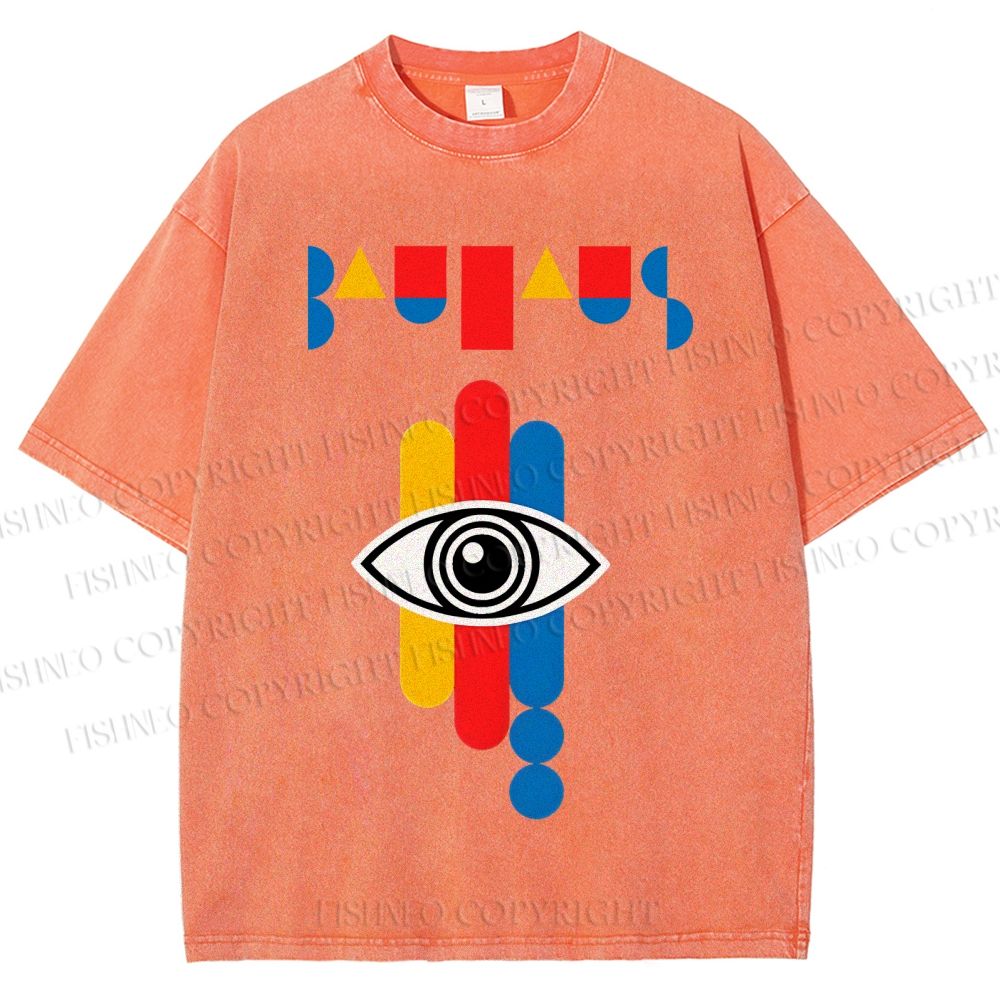 Unisex Bauhaus Geometric Eye Printed Washed Tee