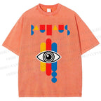 Unisex Bauhaus Geometric Eye Printed Washed Tee