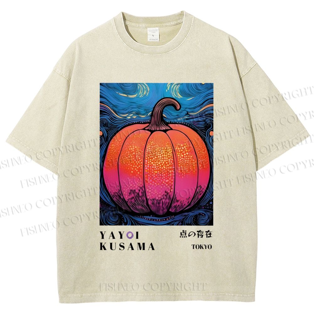 Unisex Yayoi Kusama Pumpkin Printed Washed Tee