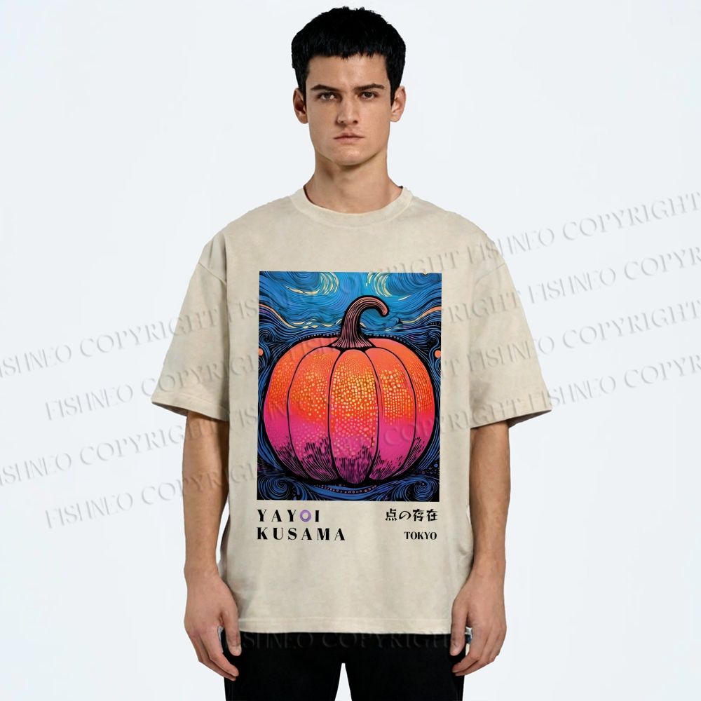 Unisex Yayoi Kusama Pumpkin Printed Washed Tee