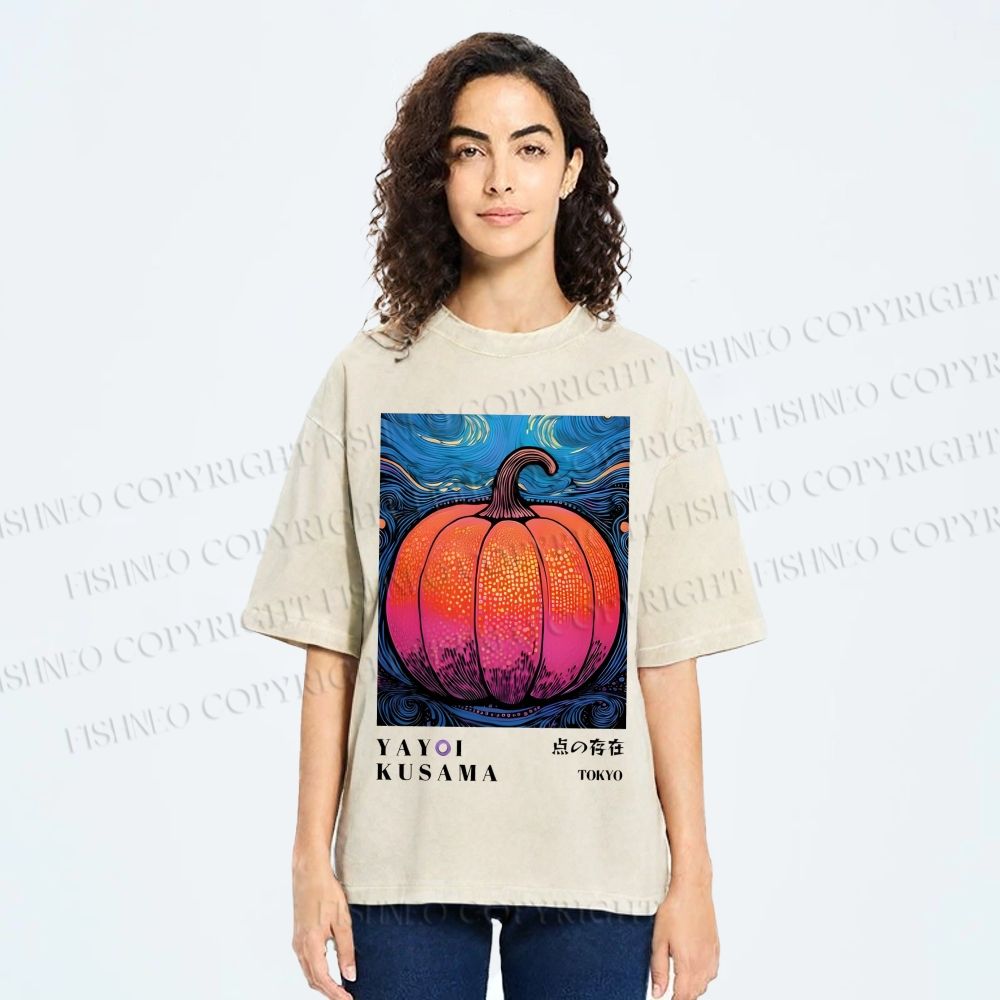 Unisex Yayoi Kusama Pumpkin Printed Washed Tee
