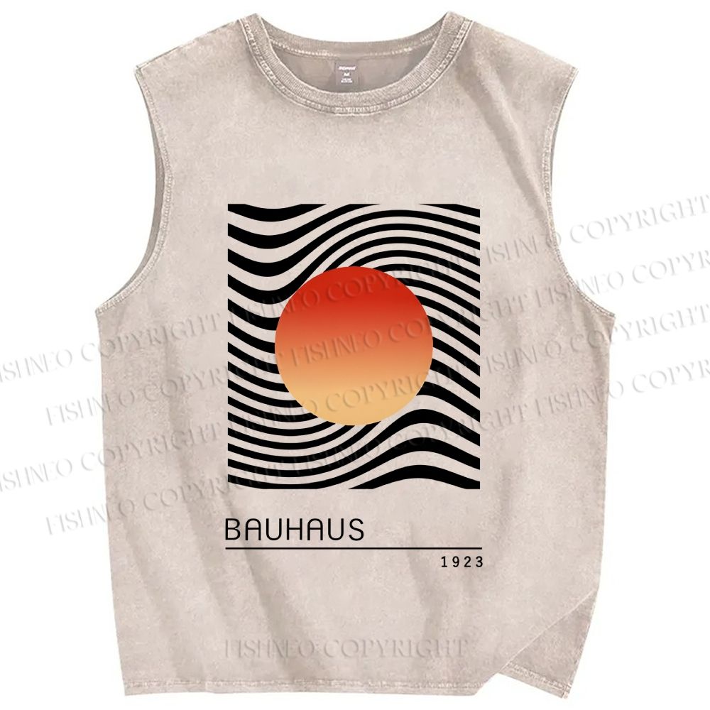 Unisex Bauhaus Waves Sunrise Printed Washed Tank Top