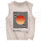 Unisex Bauhaus Waves Sunrise Printed Washed Tank Top
