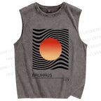 Unisex Bauhaus Waves Sunrise Printed Washed Tank Top