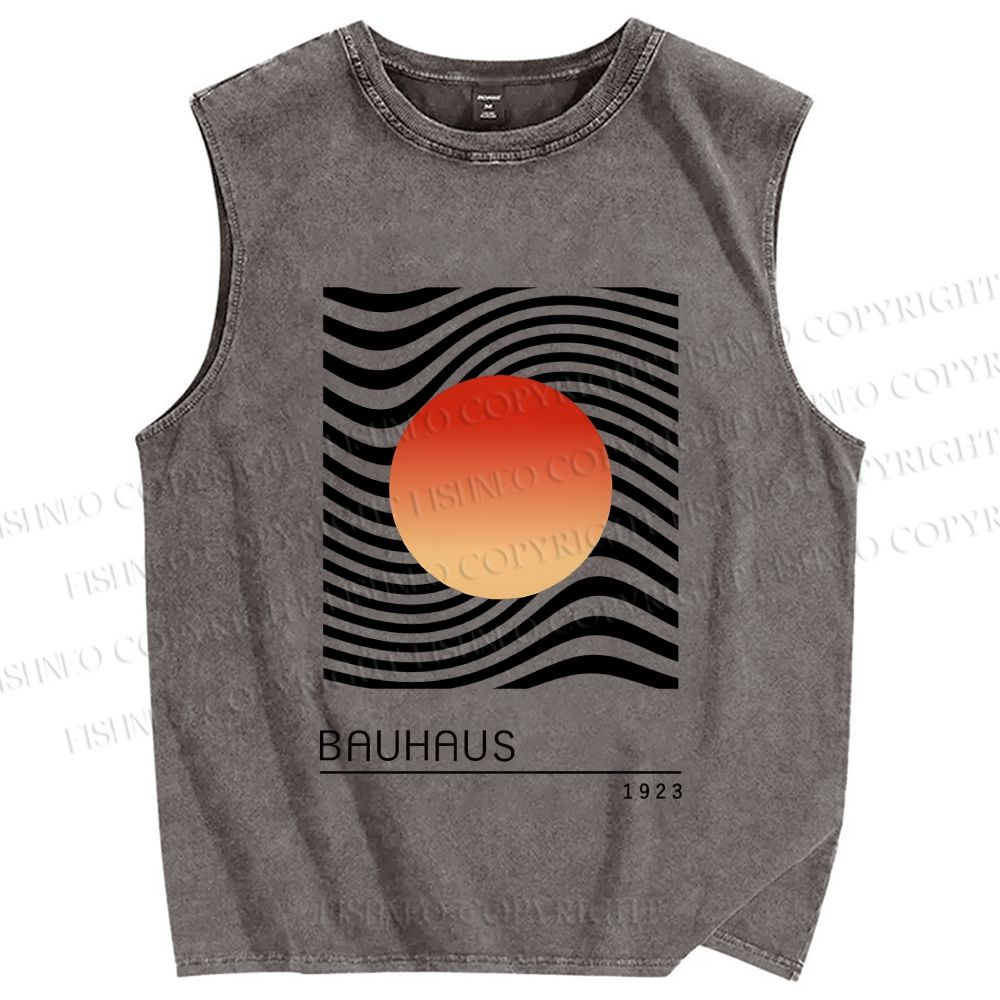 Unisex Bauhaus Waves Sunrise Printed Washed Tank Top