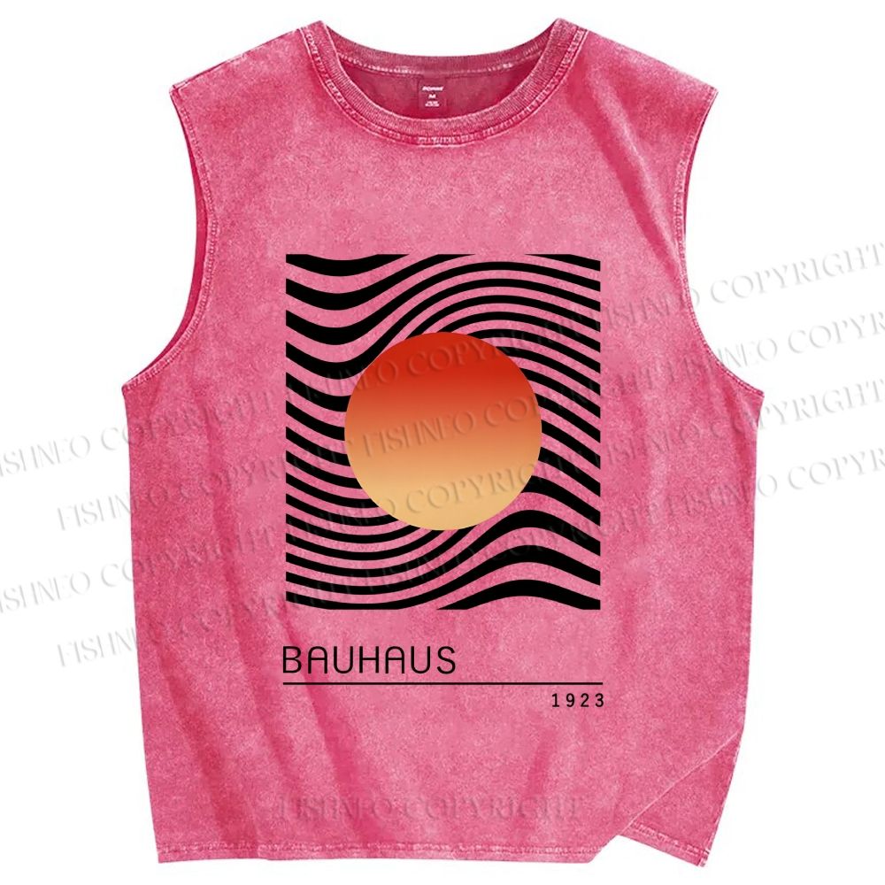 Unisex Bauhaus Waves Sunrise Printed Washed Tank Top
