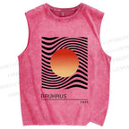 Unisex Bauhaus Waves Sunrise Printed Washed Tank Top